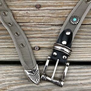 Vintage Donna Katz Silver Mesh Turquoise Belt Small Southwestern Western